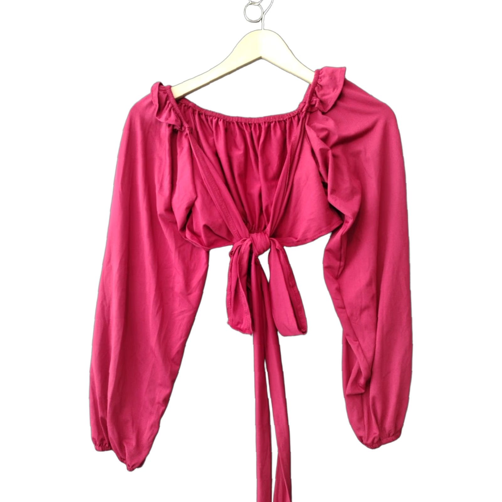 Pinko Unbranded Off The Shoulder Cropped Blouse 2XL Red Bohemian Long Sleeve Tie Back Casual Women Blouse 2XL Red Bohemian Off The Shoulder Cropped Blouse Size XXL / US 16-18 / IT 52-54 - 1 Thumbnail