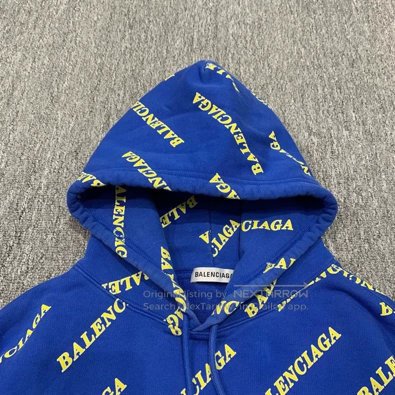 Balenciaga Balenciaga Blue Full Print Barrage Hooded Sweatshirt Size US L / EU 52-54 / 3 - 8 Thumbnail
