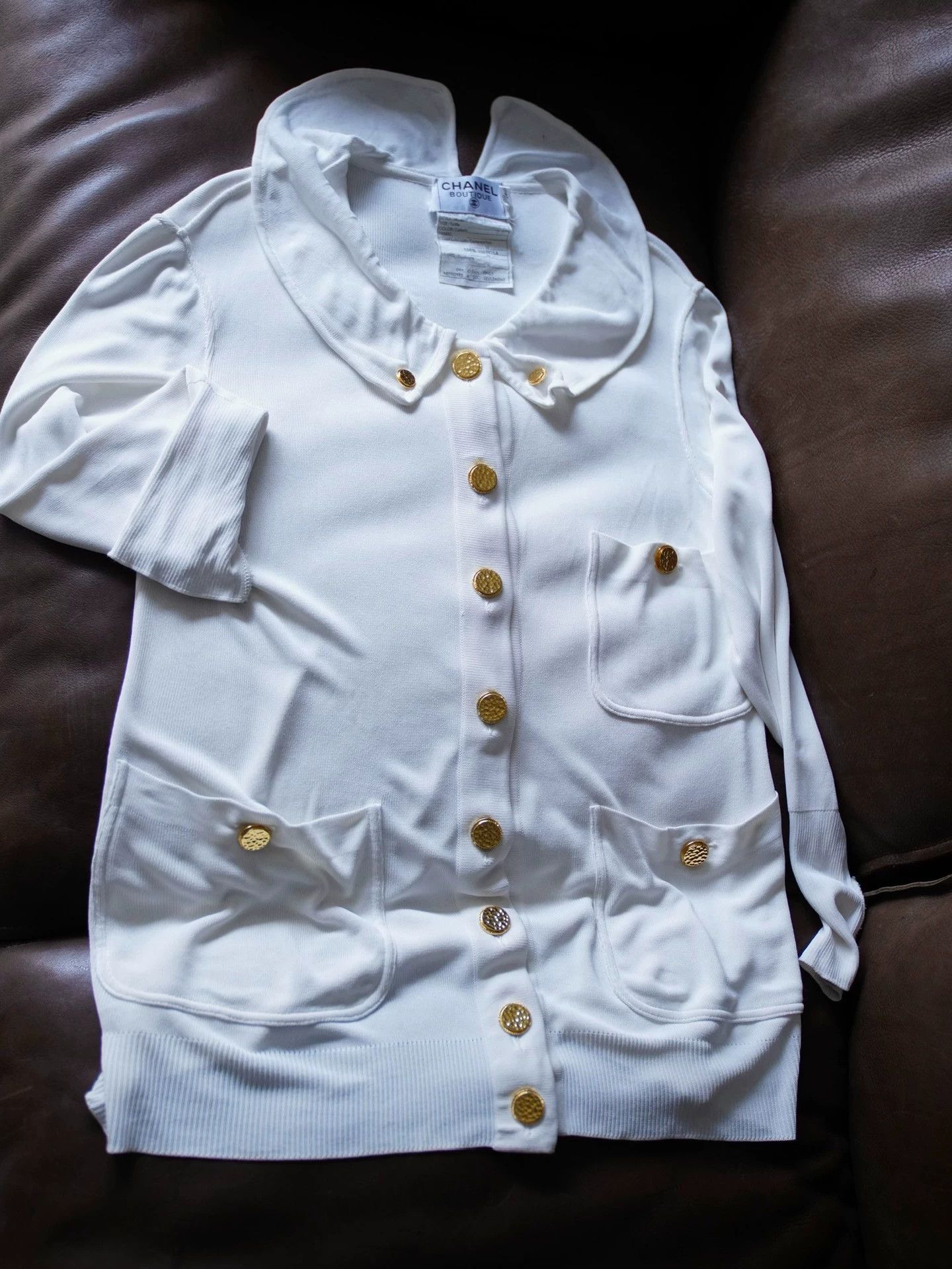 Chanel Chanel Vintage White Collared Knit Sweater w/ Gold Buttons Size S / US 4 / IT 40 - 2 Thumbnail