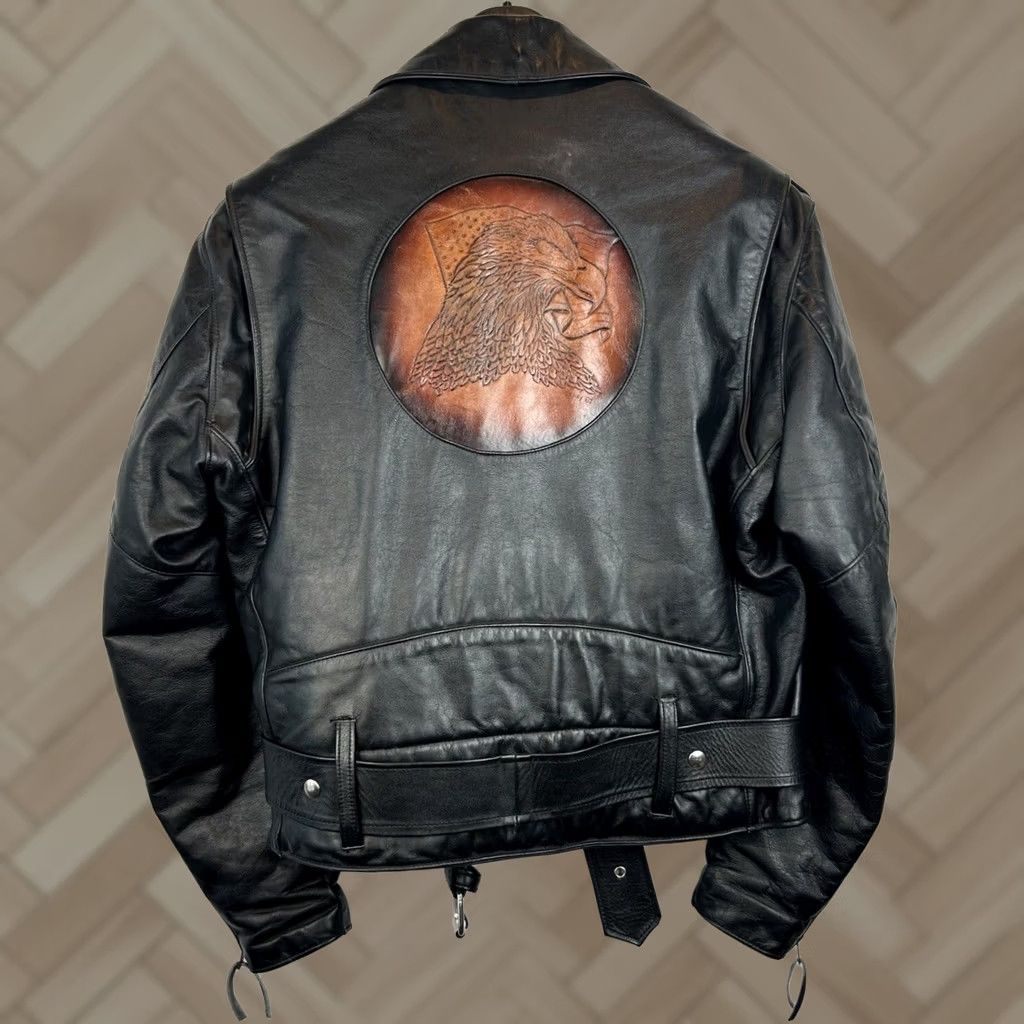 Vintage VINTAGE Leather Jacket Mens 46 Moto Black Eagle Unique Artwork Made USA Signed Jacket Size US S / EU 44-46 / 1 - 1 Thumbnail