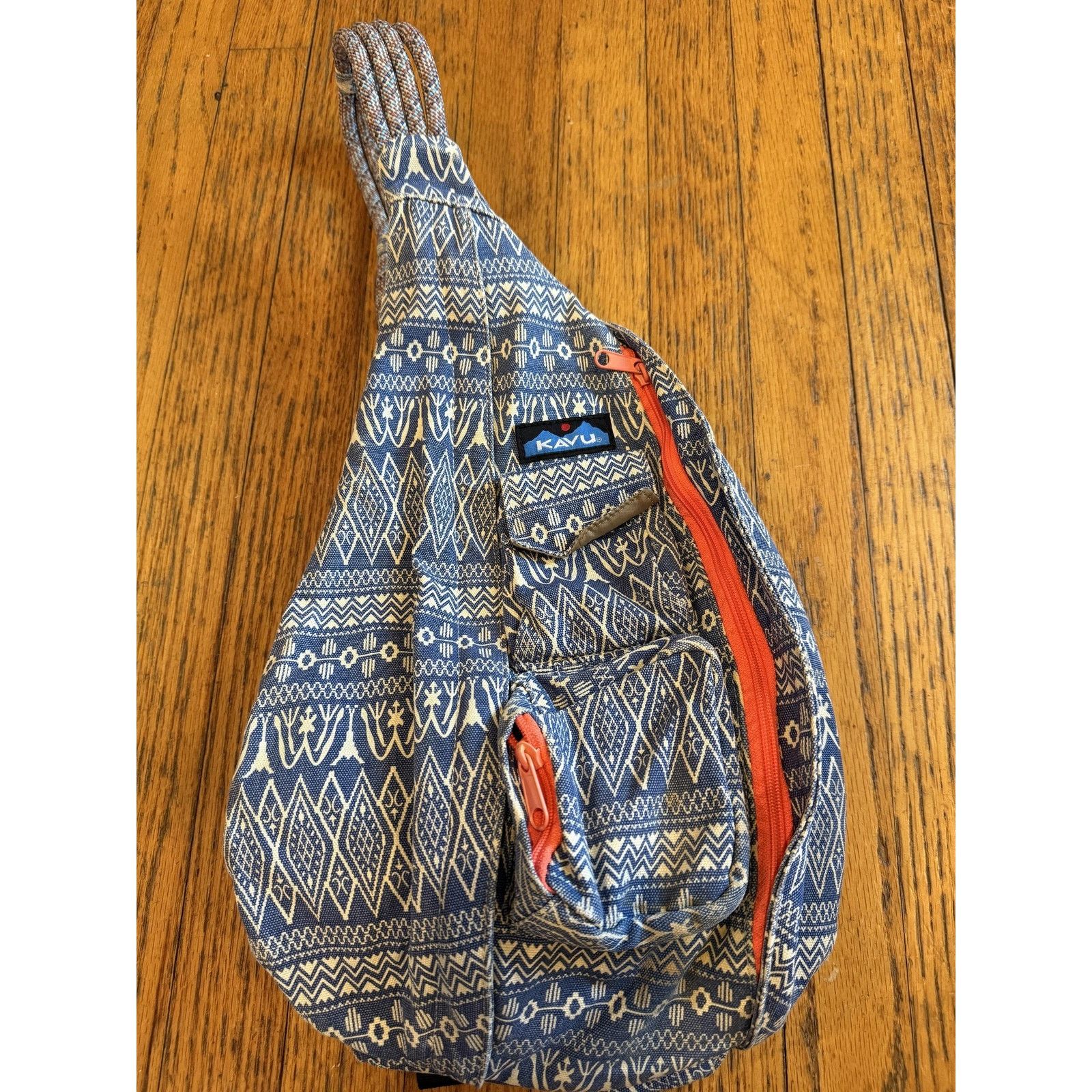 KAVU KAVU Rope Sling Bag Womens Blue White Aztec Pattern Backpack Size ONE SIZE - 8 Thumbnail