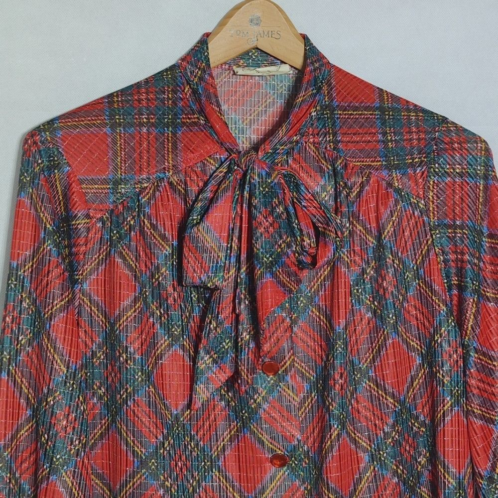 Other Vintage Phyllis Sidney XL Red Metallic Plaid Blouse with Bo Size XL / US 12-14 / IT 48-50 - 2 Thumbnail