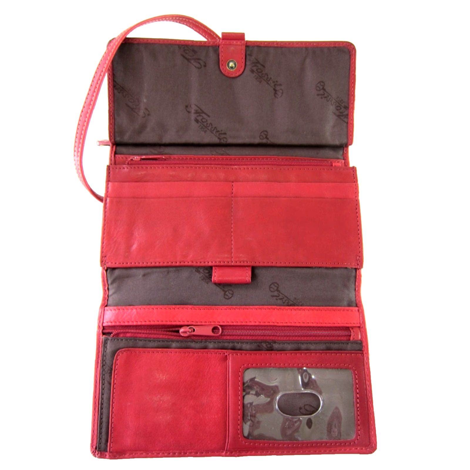 Fossil VINTAGE Fossil Red Leather Crossbody Satchel Wallet Purse Trifold 100% Leather Size ONE SIZE - 6 Thumbnail