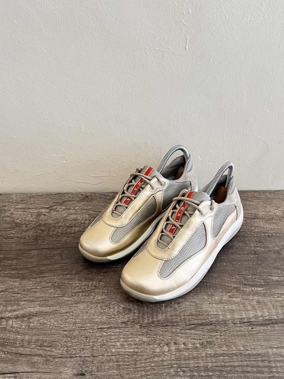 Prada Americas Cup Gold-mesh Sneakers Size US 7 / IT 37 - 2 Thumbnail
