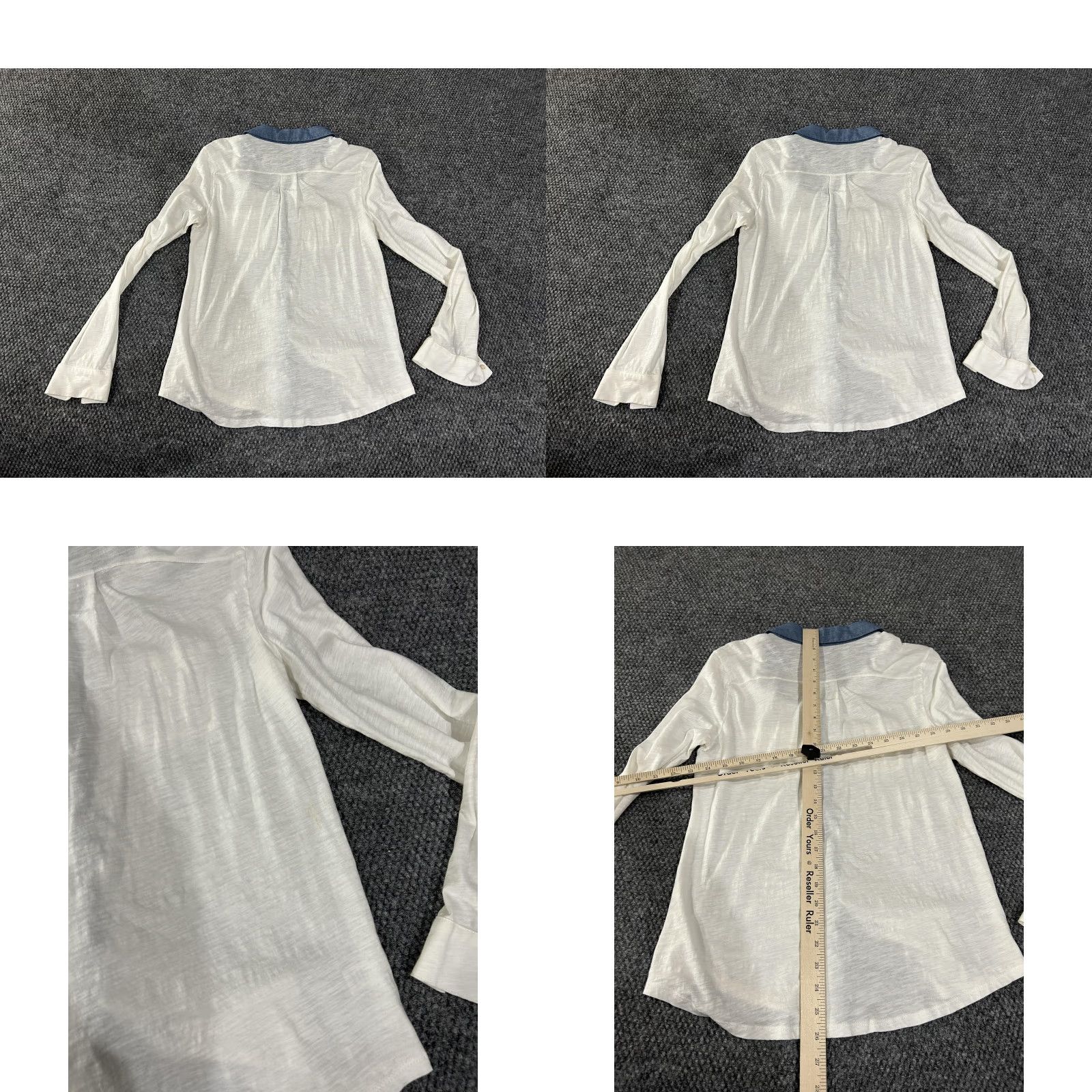 Loft LOFT Ann Taylor Shirt Womens Medium White Chambray Trim Button Front Long Sleeve Mens? Size M / US 6-8 / IT 42-44 - 8 Thumbnail