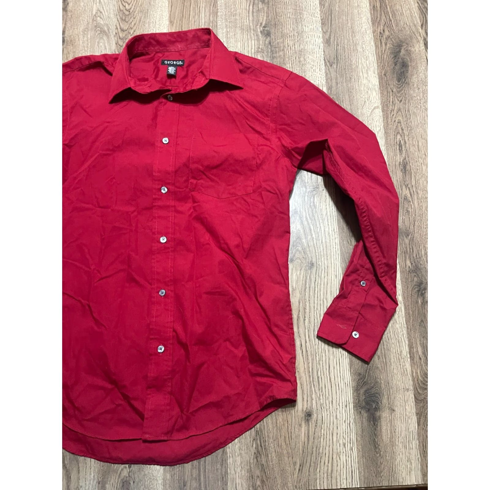George George Shirt Mens Size Small 14-14.5 32-33 Red Button Up Long Sleeve Regular Size US S / EU 44-46 / 1 - 4 Thumbnail