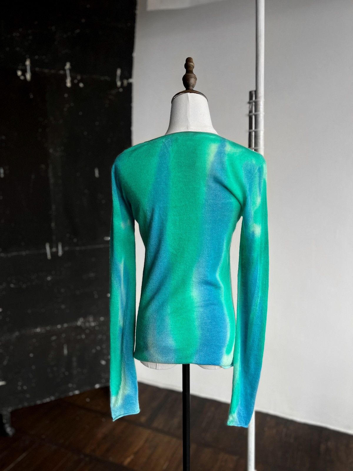 Designer 120% Cashmere Womens Blue/Green Lightweight Knitted Sweater Size M / US 6-8 / IT 42-44 - 3 Thumbnail