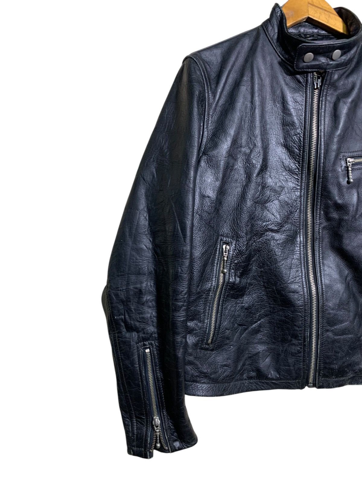 Genuine Leather 🔥BLACK LEATHER BIKERS JACKETS CAFERACER Size US L / EU 52-54 / 3 - 2 Thumbnail