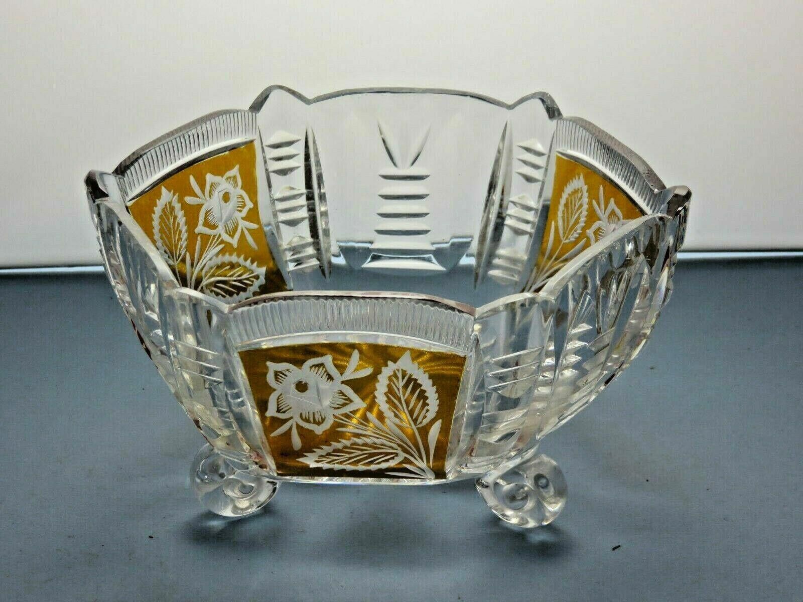The Unbranded Brand Beautiful Design Cut Glass Amber And Clear Serving Bowl Size ONE SIZE - 4 Thumbnail
