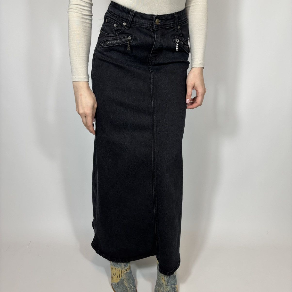 Japanese Brand Vintage Y2K Japanese Style Flared Sexy Denim Maxi Skirt Size 28" / US 6 / IT 42 - 4 Thumbnail