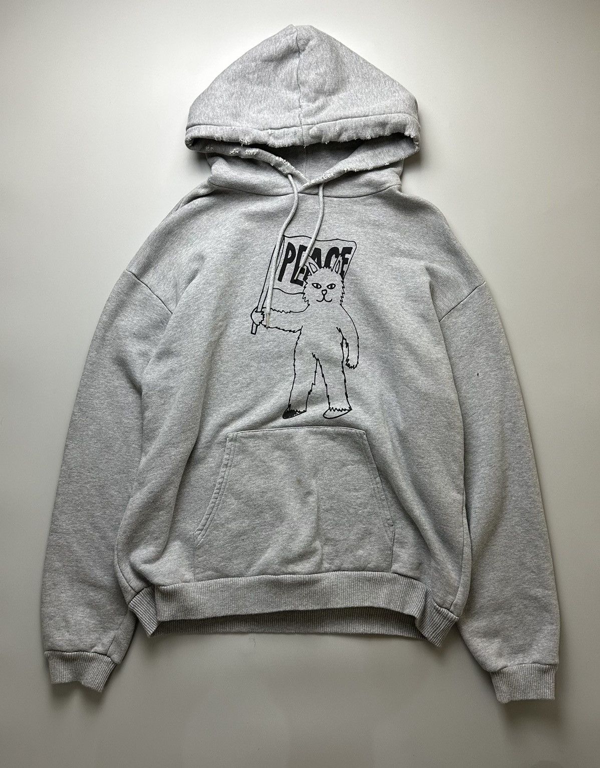 image of Celine Ss21 Peace Cat “Sample” Hoodie in Grey, Men's (Size Large)
