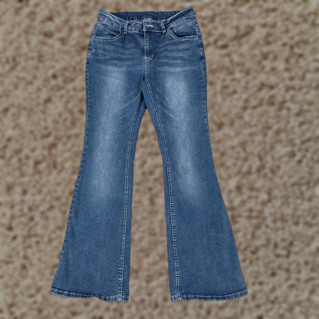 Shein SheIn Jeans Women’s 8 Blue Denim Flare Distressed Mid Rise 29x30 Cotton Blend 5-Pocket Design Vintage No Size 30" / US 8 / IT 44 - 1 Thumbnail