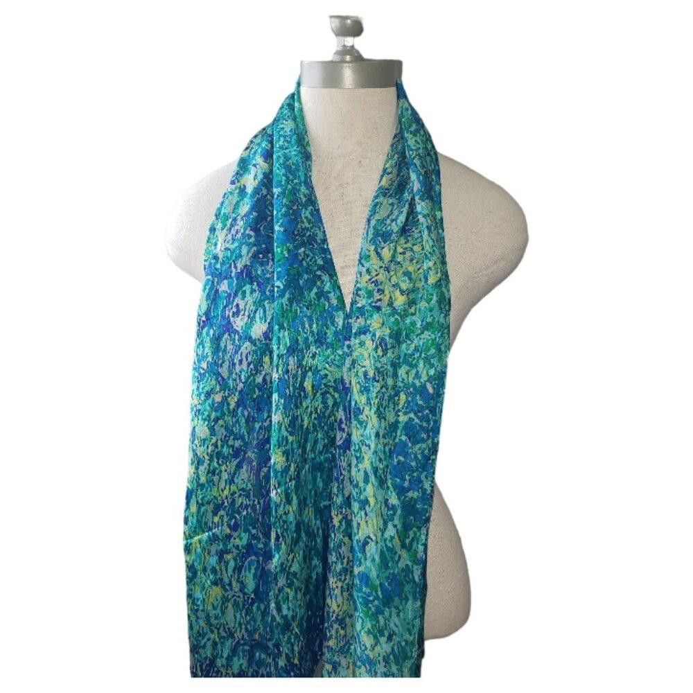 Designer CT1589 Anne Klein 100% Silk Blue & Green Scarf Size ONE SIZE - 1 Thumbnail