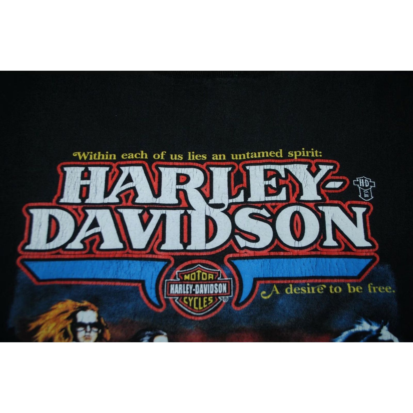 Harley Davidson VTG 1986 HARLEY-DAVIDSON 3D EMBLEM A DESIRE TO BE FREE SHIRT MADE IN USA XL Mens Harley-Davidson Shirt Black 1980s Vintage Tee Size US XL / EU 56 / 4 - 2 Thumbnail