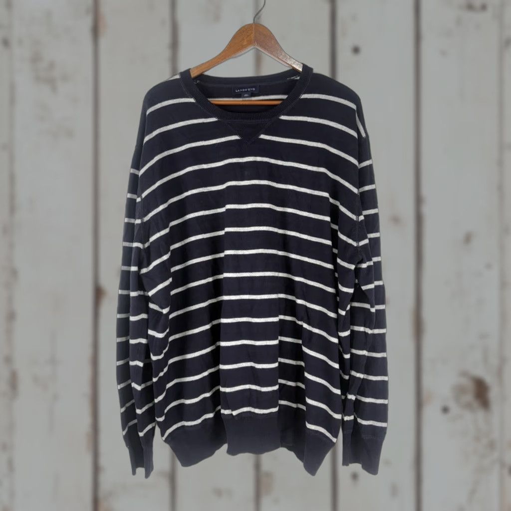 Lands' End Lands' End Men’s Sweater 2XL Casual Crew Neck Pullover Blue Stripe Cashmere Cotton Knit Size US XXL / EU 58 / 5 - 1 Thumbnail