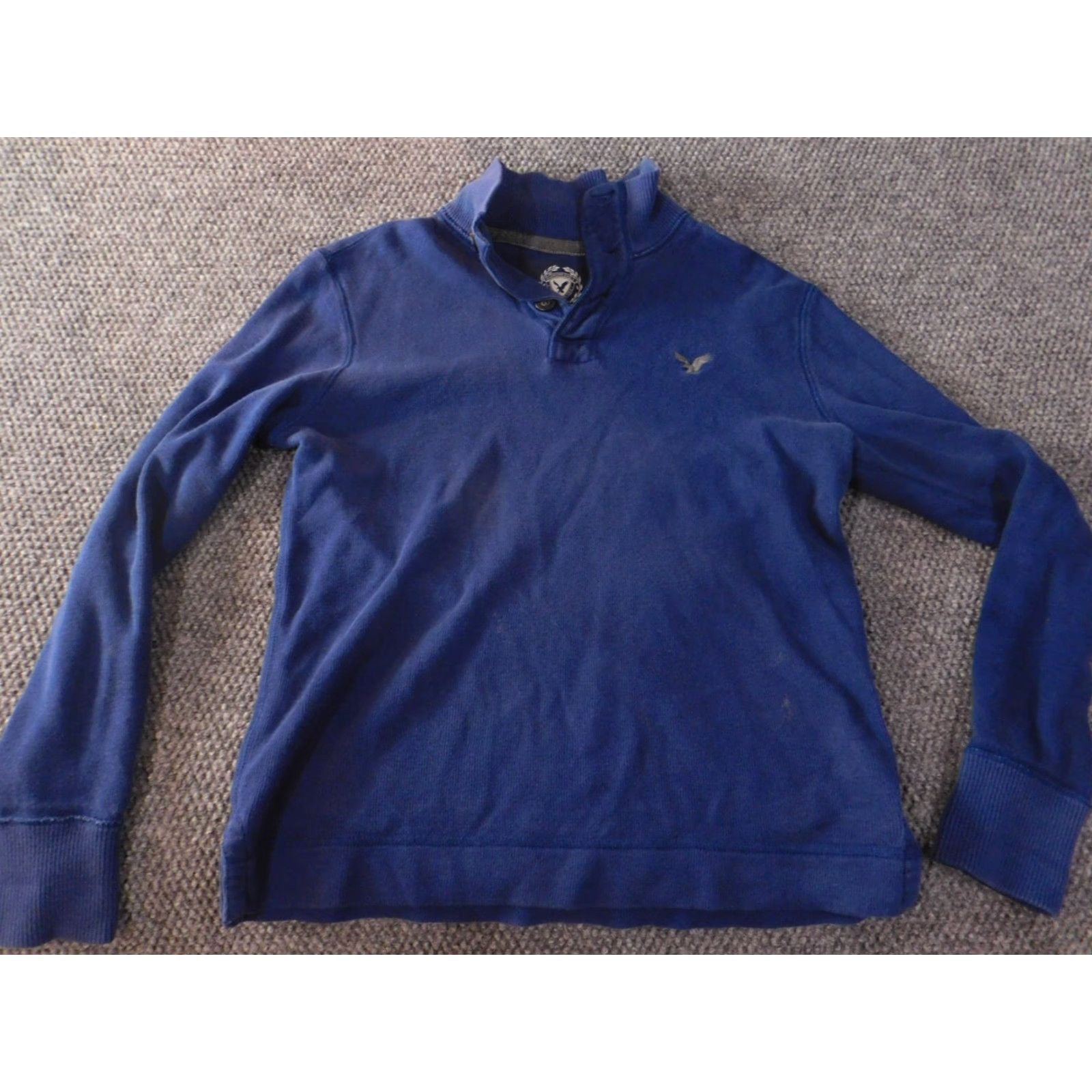 American Eagle Outfitters VINTAGE not applicable American Eagle Outfitters Sweater Mens XS Blue Cable-Knit Mock Neck Zip Pullover Full Zip Athletic Size US XS / EU 42 / 0 - 2 Thumbnail