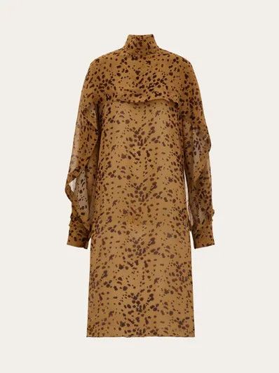 Salvatore Ferragamo o1s1rm0426 Orchid-print Cape Midi Dress in Brown Size M / US 6-8 / IT 42-44 - 1 Thumbnail