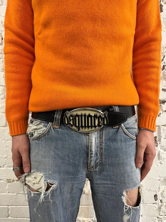 Dsquared2 AW2005 Dsquared2 Metal Logo Gothic Buckle Black Leather Belt Size ONE SIZE - 3 Thumbnail