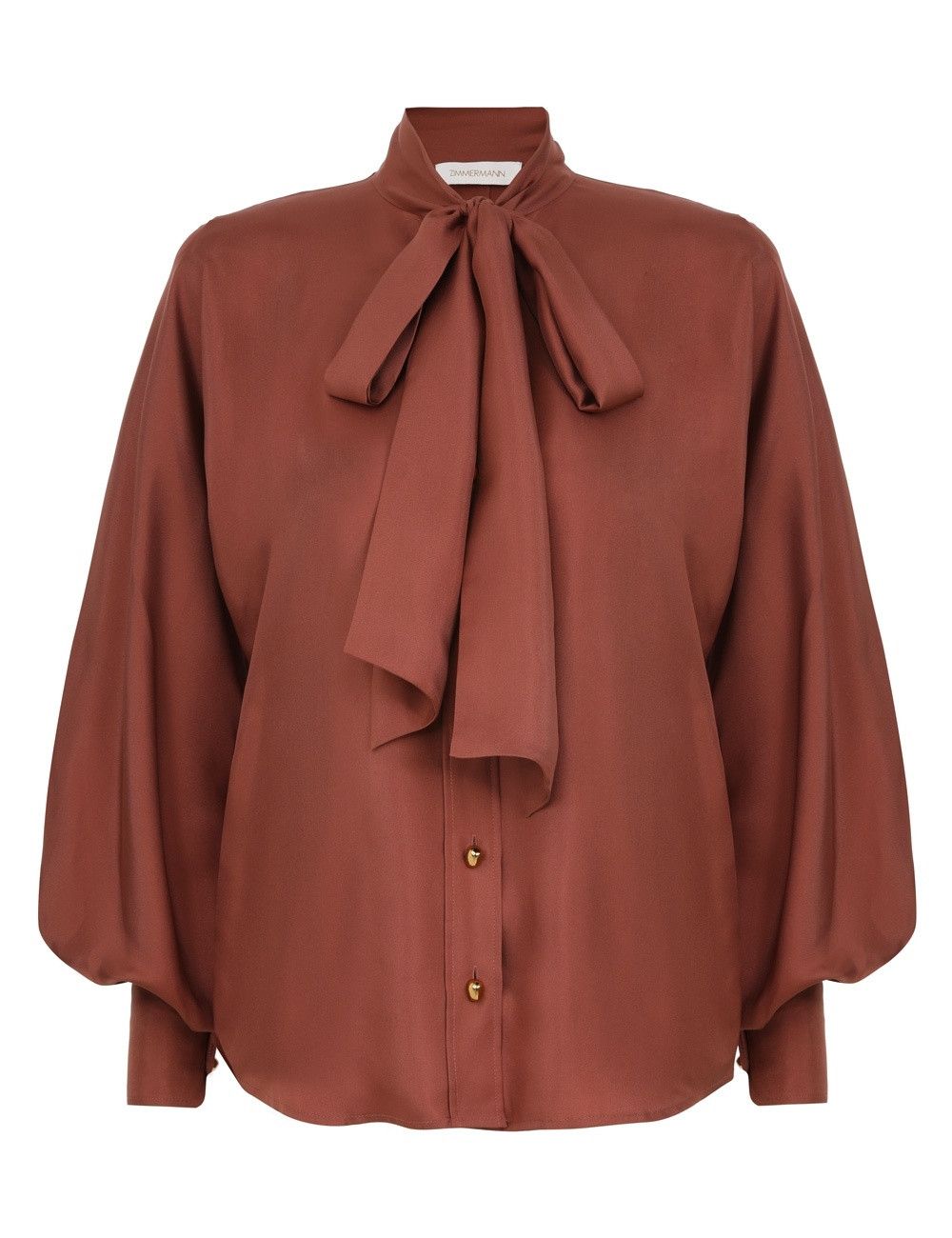 oc11z0925 Illustration Tie Neck Blouse in Lipstick
