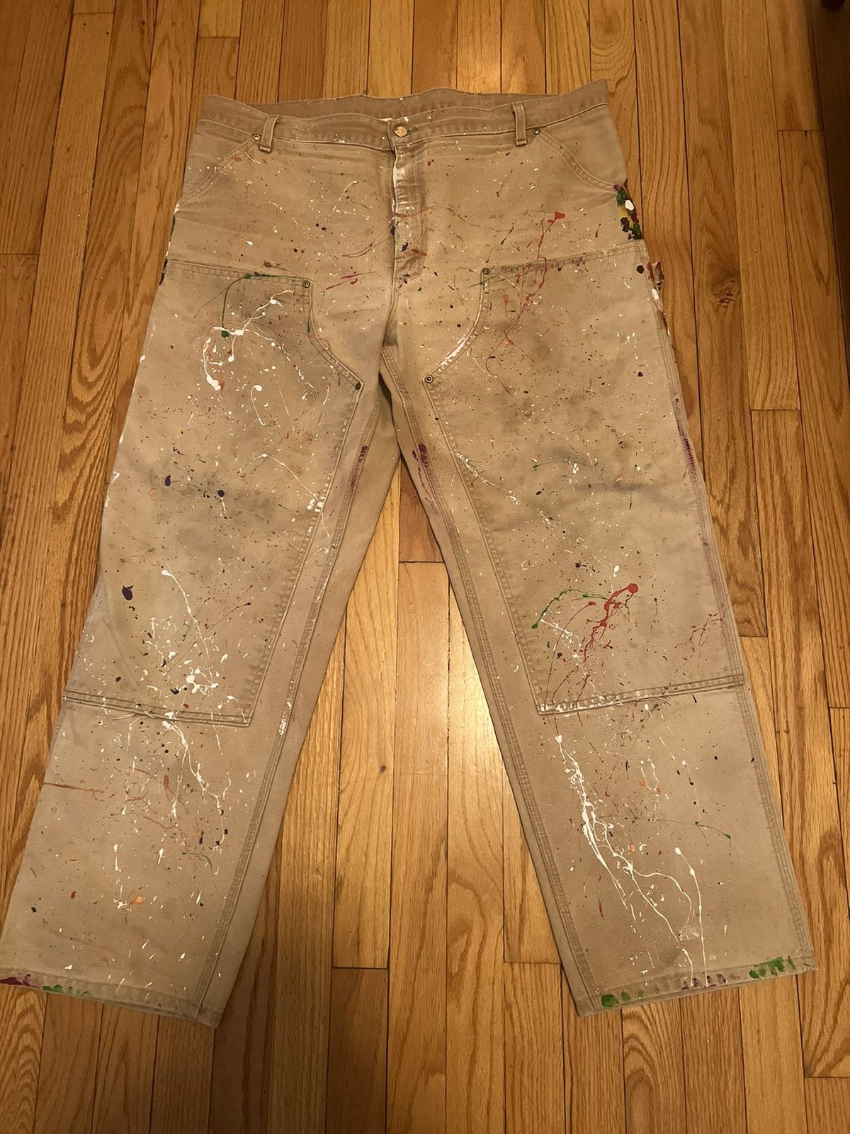 image of '90S Vintage Carhartt Painter Double Knee Canvas Workpants in Beige, Men's (Size 40)