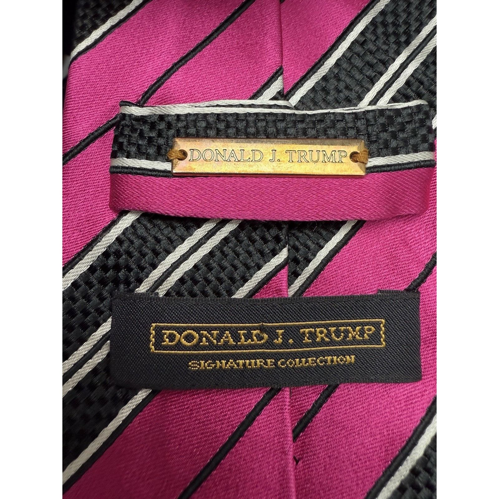 Donald Trump Donald J Trump Men’s Tie Pink Black Striped 60” Size ONE SIZE - 4 Thumbnail