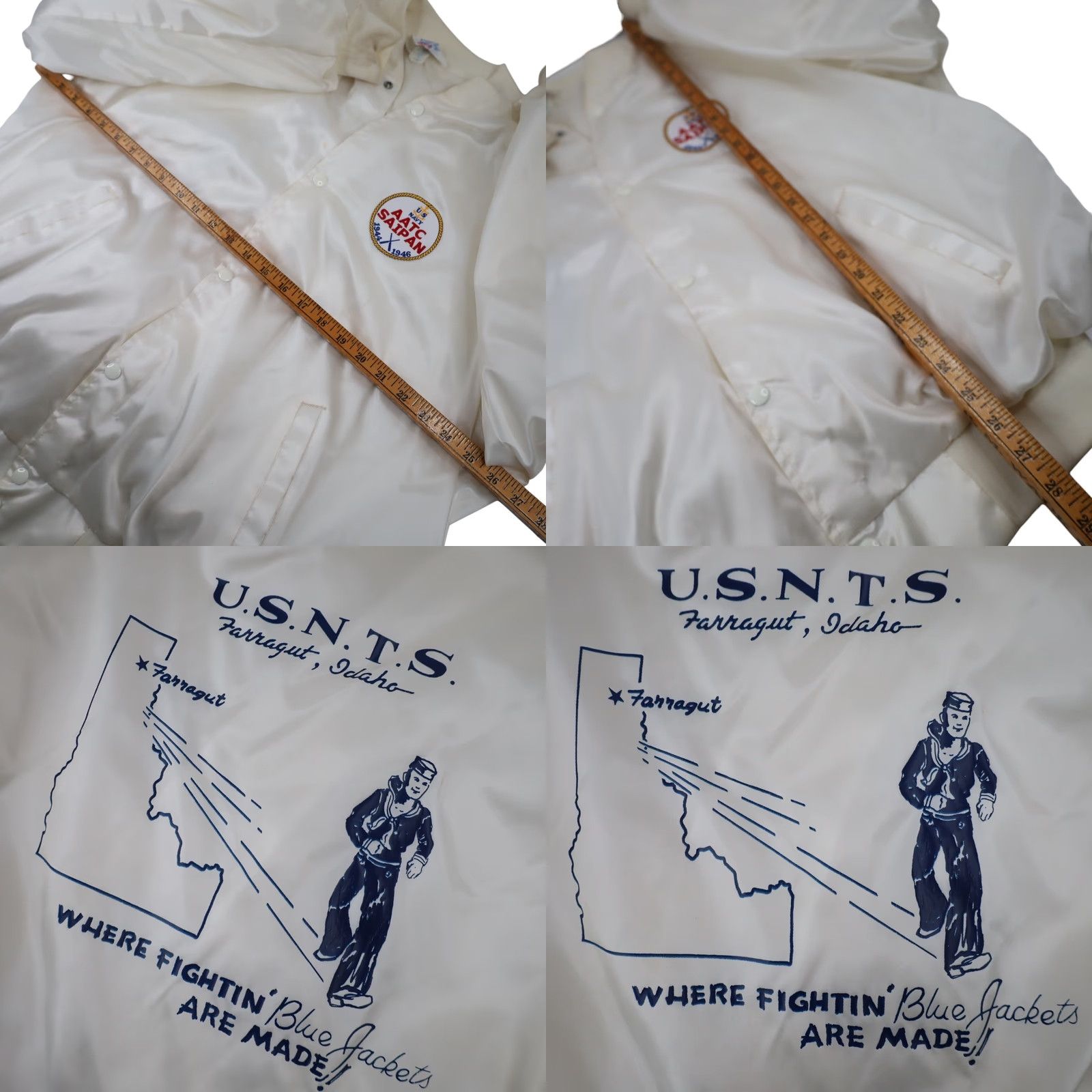 Vintage VINTAGE USNTS US Navy Fightin Blue Jackets Graphic Satin Jacket Shirt Mens XXL White- 2XL Bomber Jacket Size US XXL / EU 58 / 5 - 8 Thumbnail