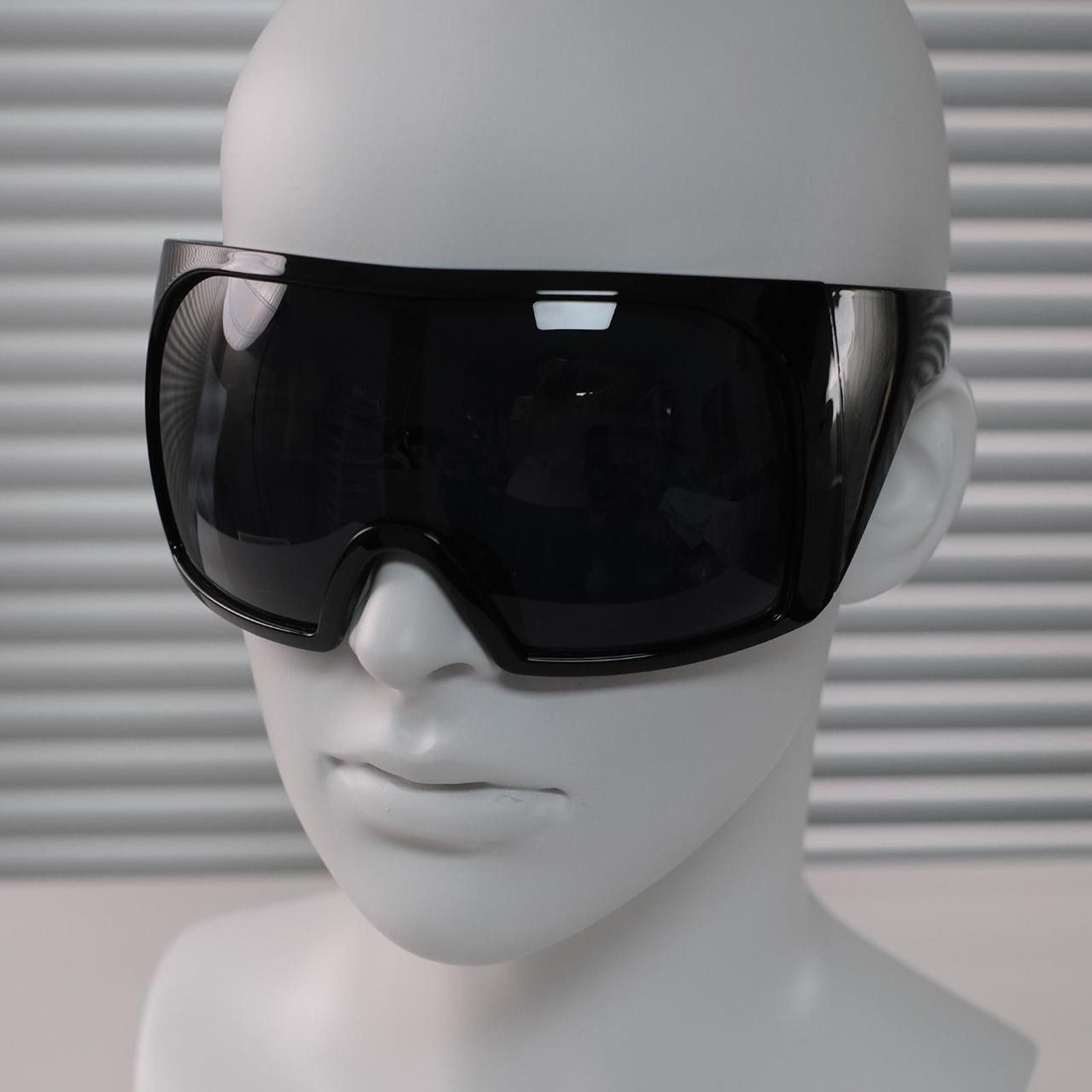 Japanese Brand Y2k Avant Garde Futuristic Oversized Black Sunglasses Unisex Size ONE SIZE - 2 Thumbnail