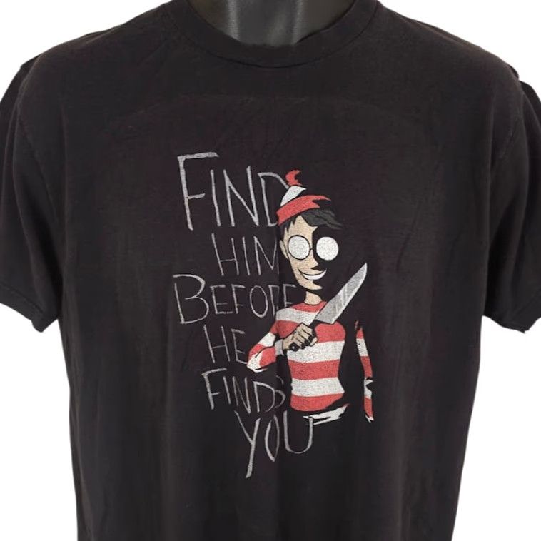 Aldo Wheres Waldo T Shirt Mens Large Black Horror Crew Neck Short Sleeve Size US L / EU 52-54 / 3 - 2 Thumbnail