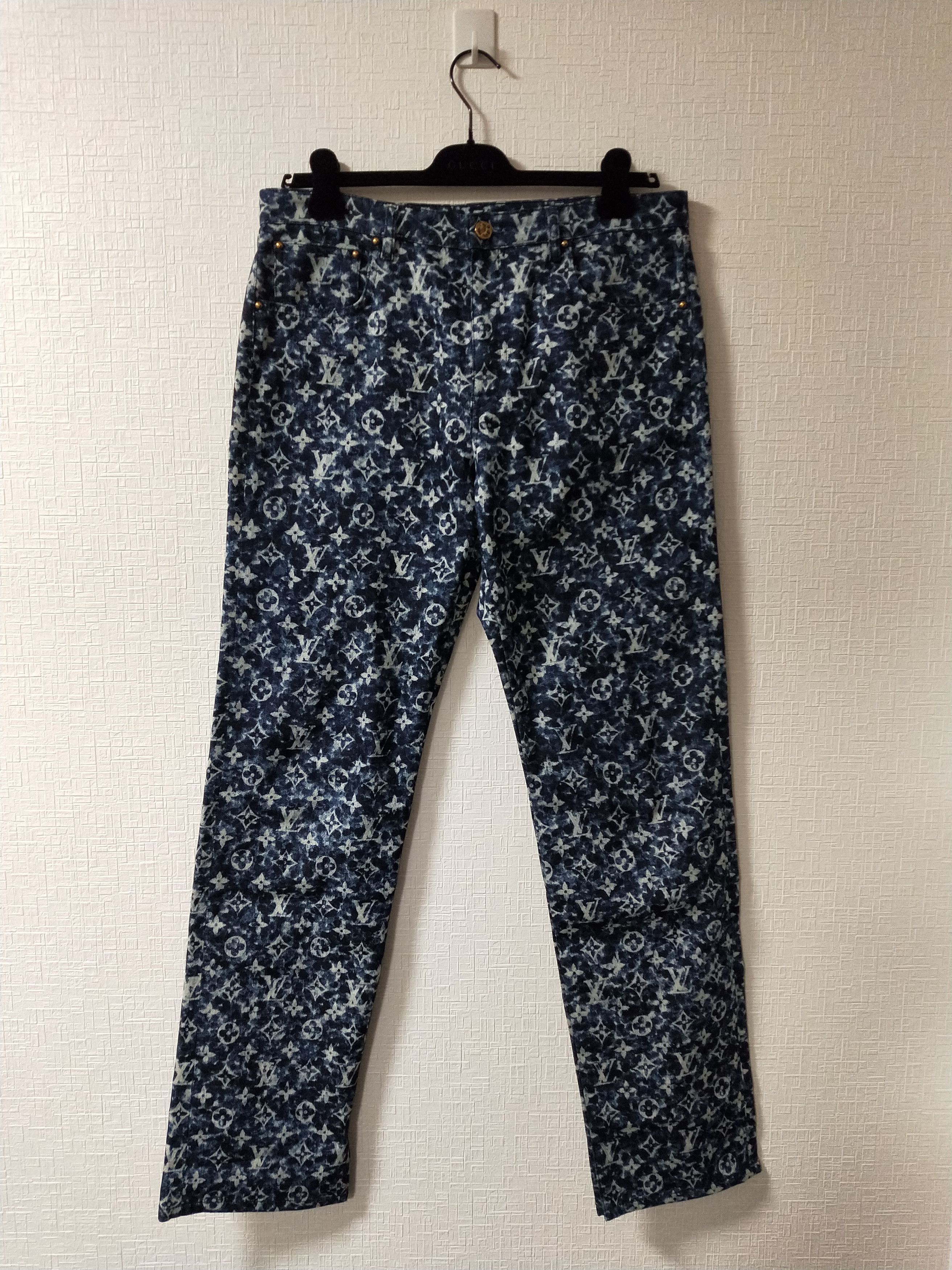 Image of Louis Vuitton Monogram Denim Jeans in Navy, Men's (Size 33)