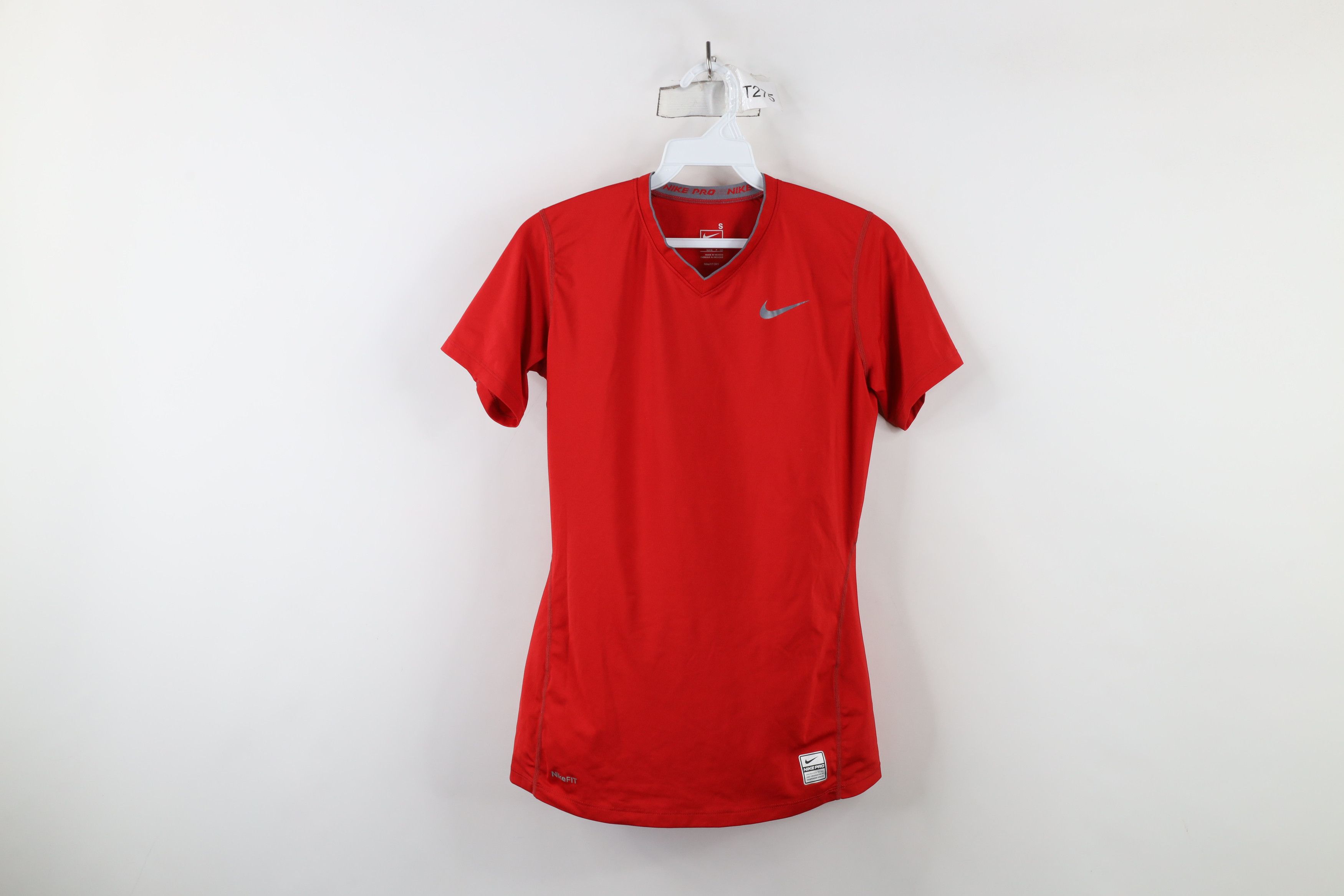 Nike × Vintage Nike Pro Combat Compression Gym Training V-Neck T-Shirt Red Size S / US 4 / IT 40 - 1 Thumbnail