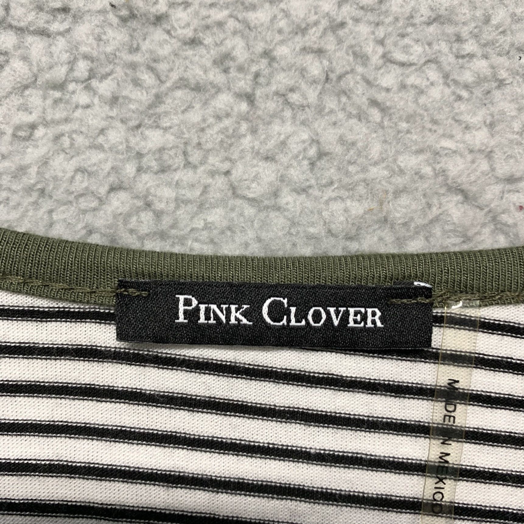 Vintage Pink Clover 3/4 Sleeve Pullover Womens Solid Green w/White & Black Stripes XS Shirt Size XS / US 0-2 / IT 36-38 - 7 Thumbnail