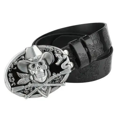 Japanese Brand Skull Embossed Split Leather Belt Size ONE SIZE - 1 Thumbnail