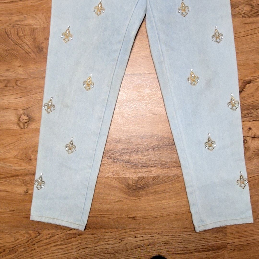 Monique Lhuillier Vintage Monique Fleur De Lis Embroidered Jeans 7/8 Size 30" / US 8 / IT 44 - 2 Thumbnail