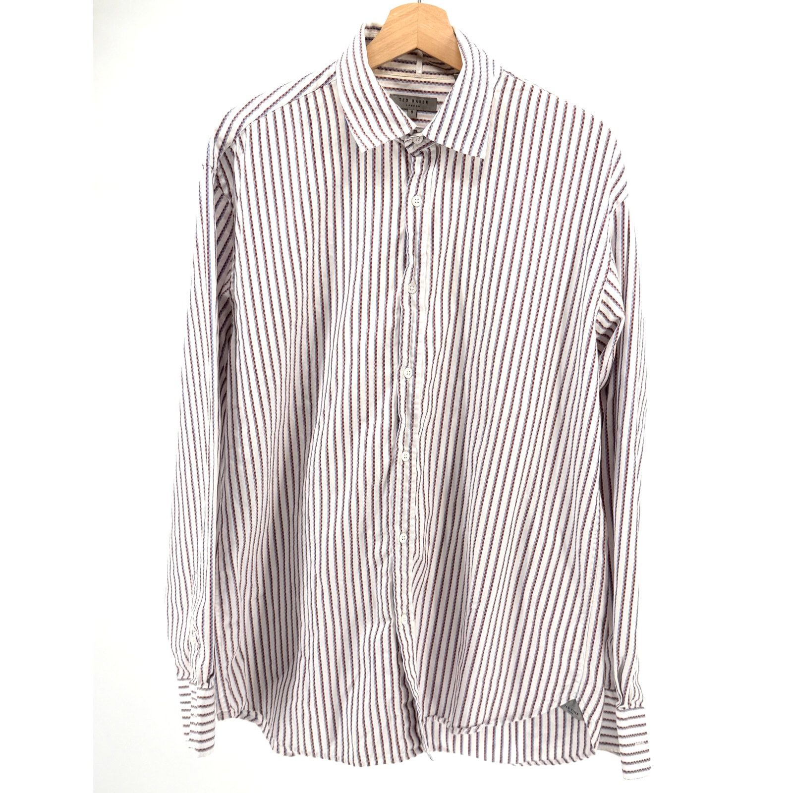 Ted Baker Ted Baker London Blue Red White Striped Tailored Dress Shirt Size US XL / EU 56 / 4 - 1 Thumbnail