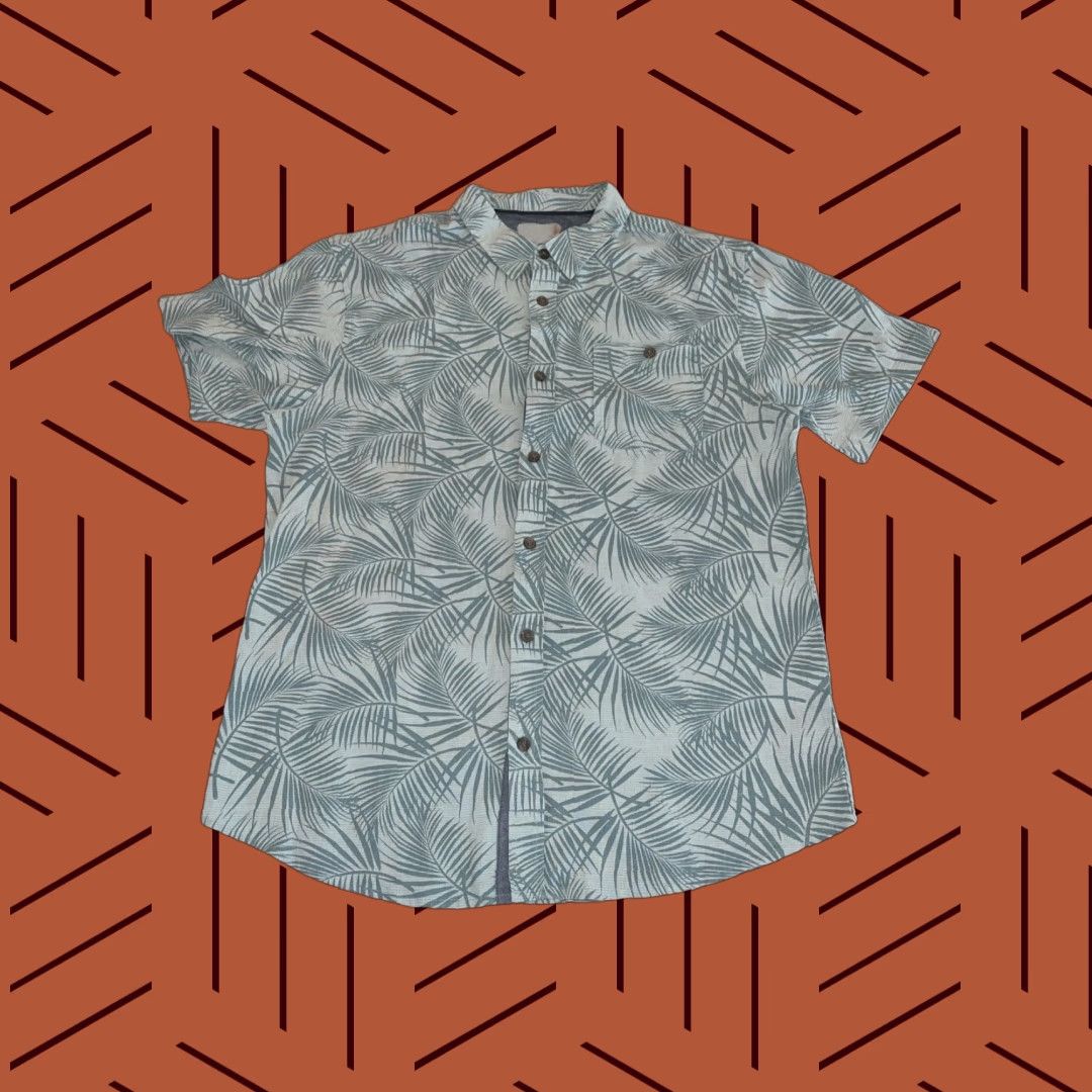 Hang Ten HANG TEN Button-Up Hawaiian Aloha Palm Fronds Shirt Adult Large Green Floral Short Sleeve Mens Size US L / EU 52-54 / 3 - 1 Thumbnail