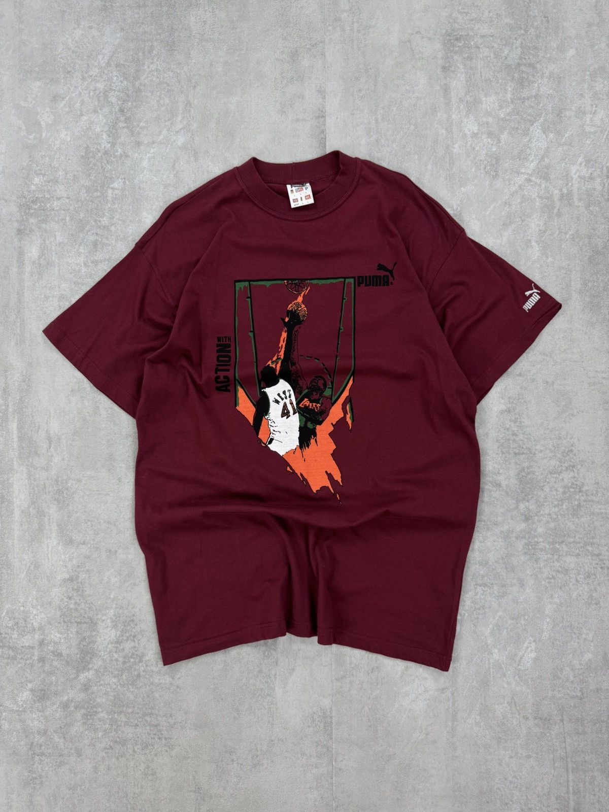 Puma × Vintage PUMA VINTAGE t-shirt Action with 41 WEST Basketball Mens Size US L / EU 52-54 / 3 - 1 Thumbnail