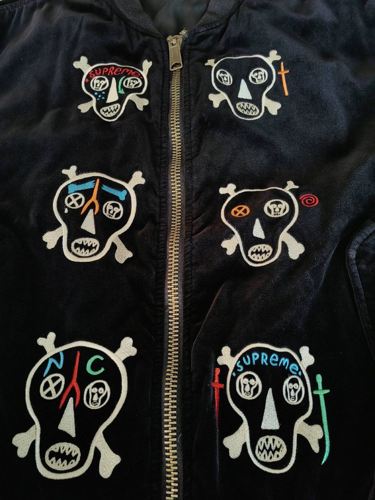 Supreme Supreme Clayton Patterson Skulls Embroidered Velvet MA-1 Size US L / EU 52-54 / 3 - 6 Thumbnail
