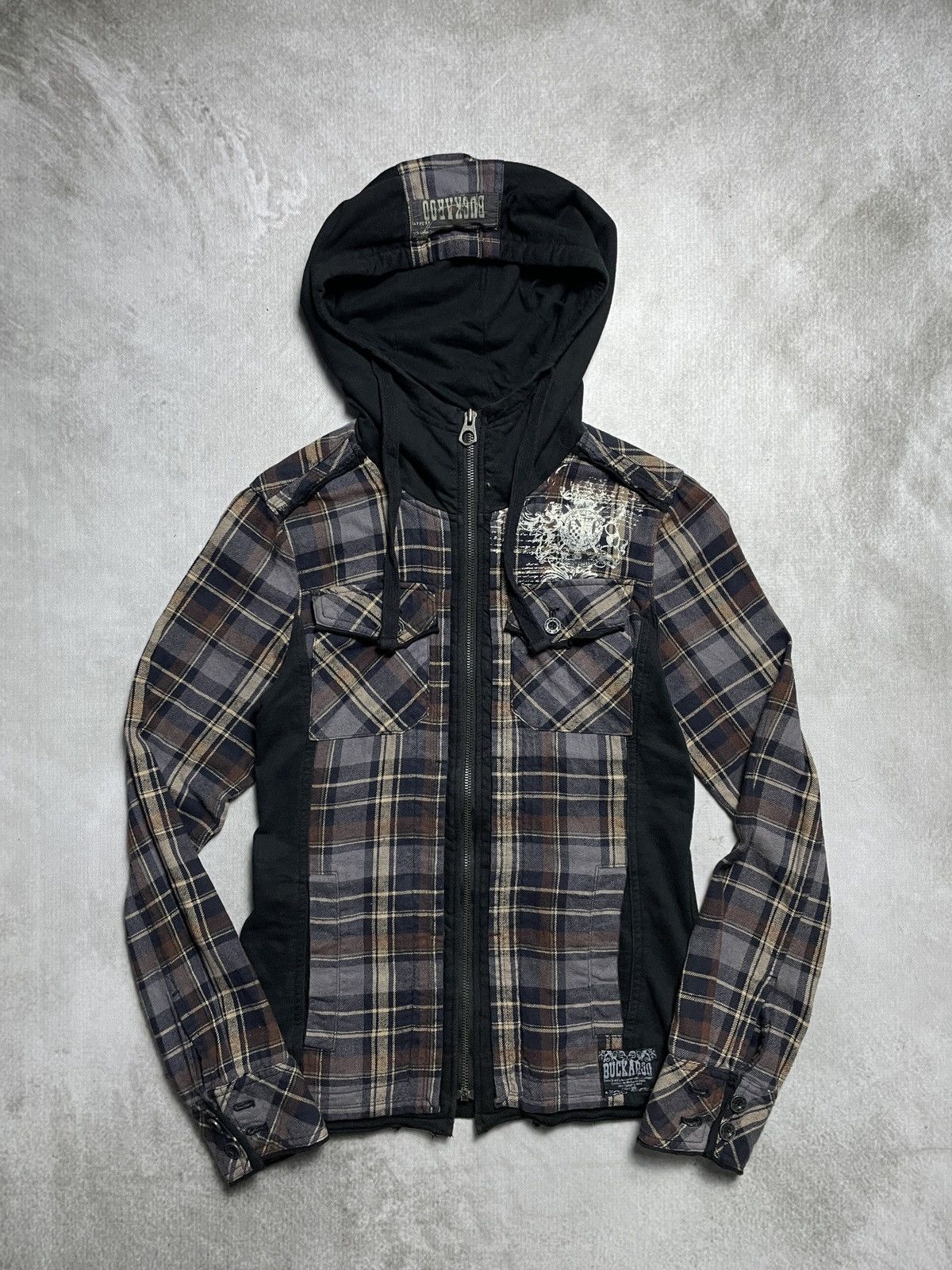 2000’s Buckaro - L.G.B Style Unfinished Plaid Hooded
