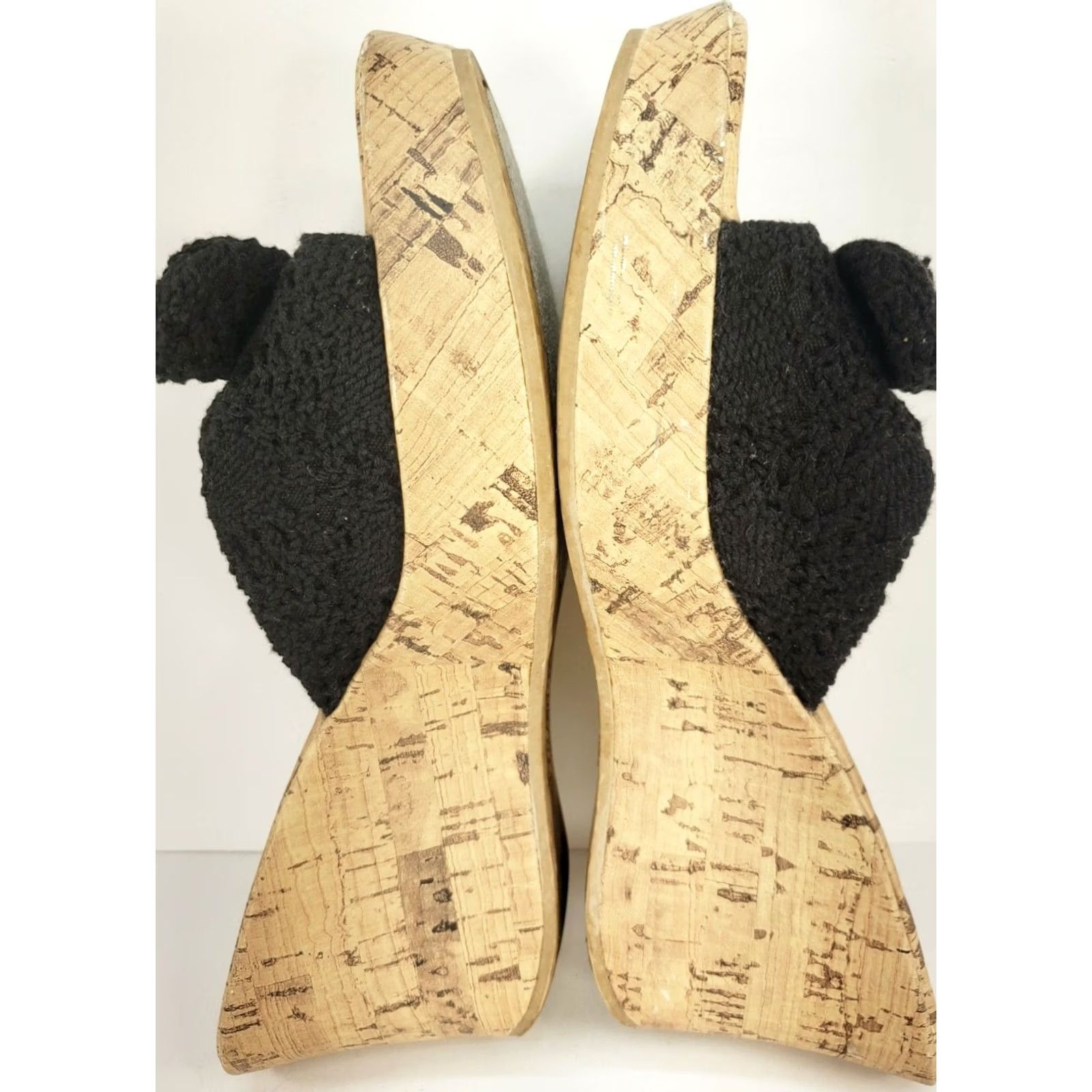 Vintage Hot Tomato Penelope Women's 7M Black Cork Wedge Slide Sandal 3" Heel Crochet Size US 7 / IT 37 - 7 Thumbnail