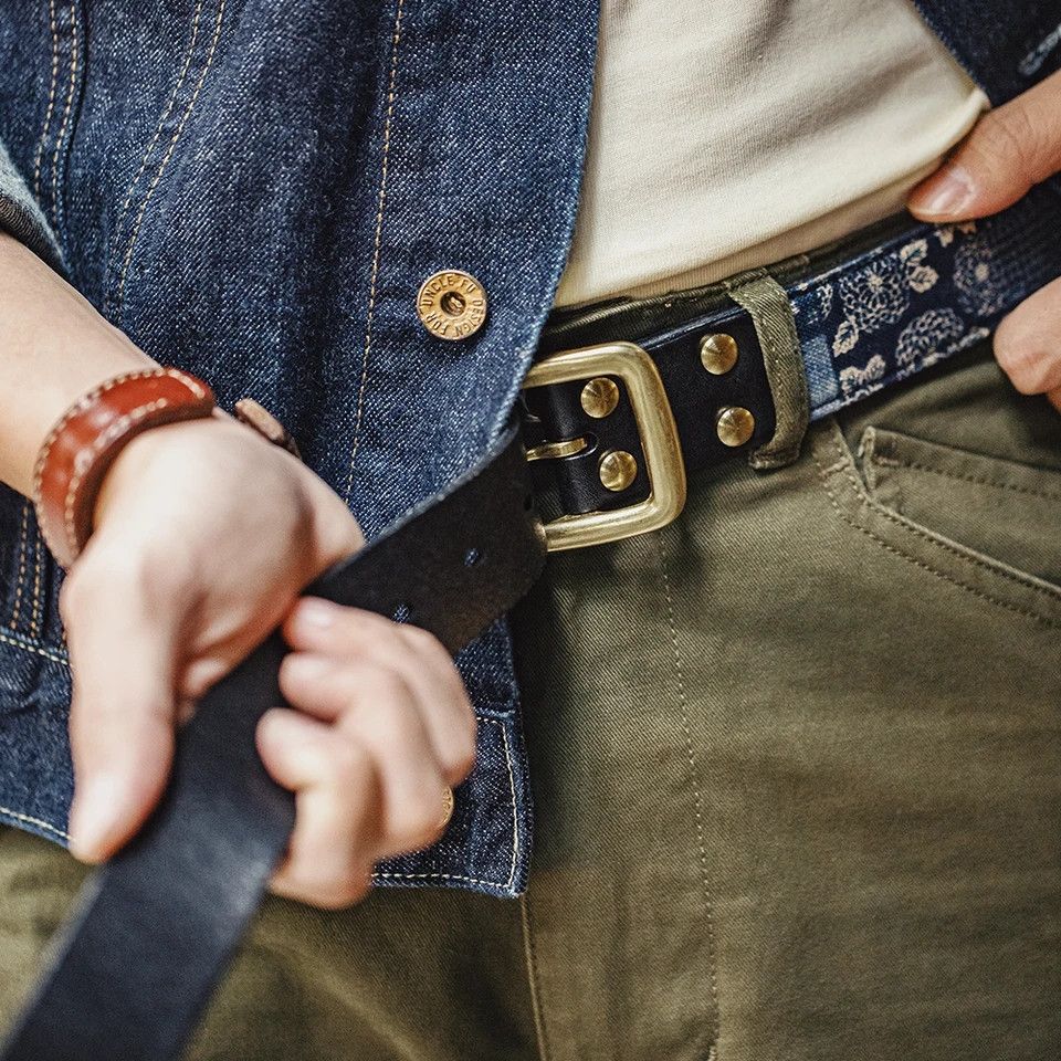 Japanese Brand × Vintage Cowhide ancient cloth printed vegetable tanned belt Size 36 - 4 Thumbnail