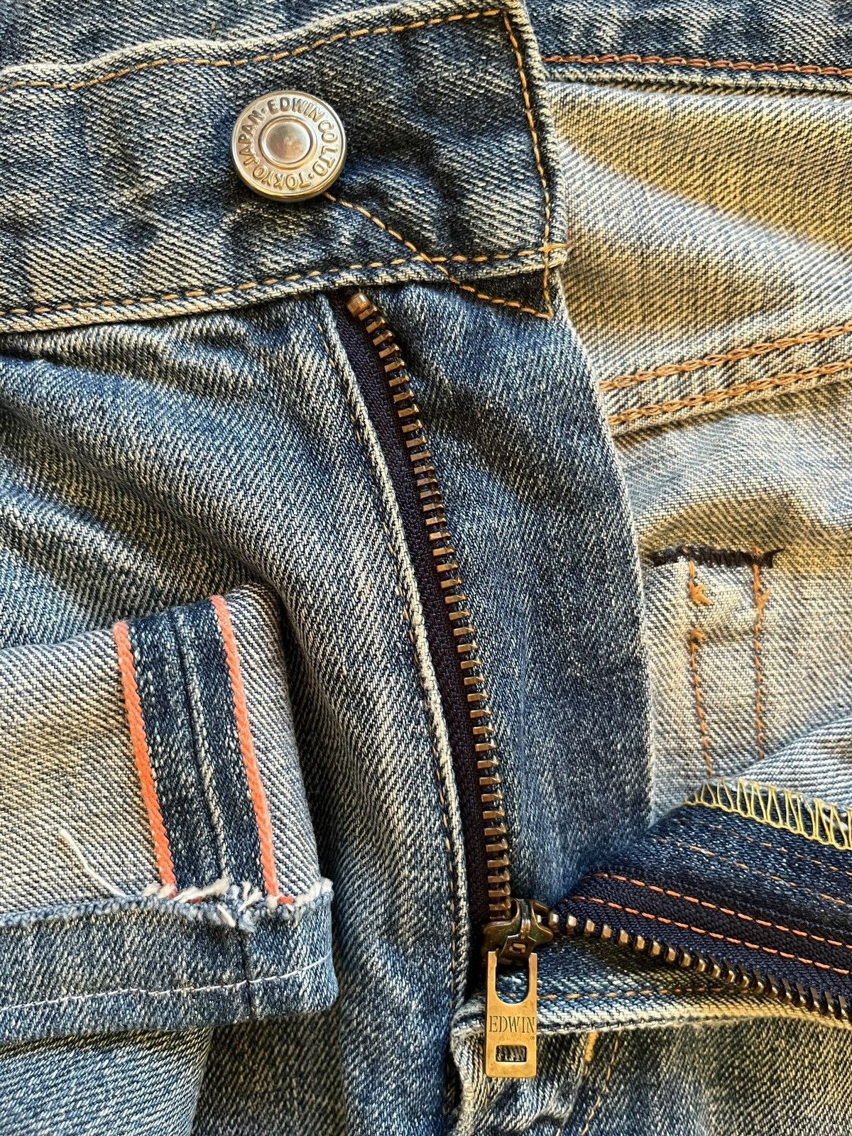 Edwin Vintage Japanese Edwin 505Z Selvedge Distressed Baggy Jeans Size US 33 - 4 Thumbnail
