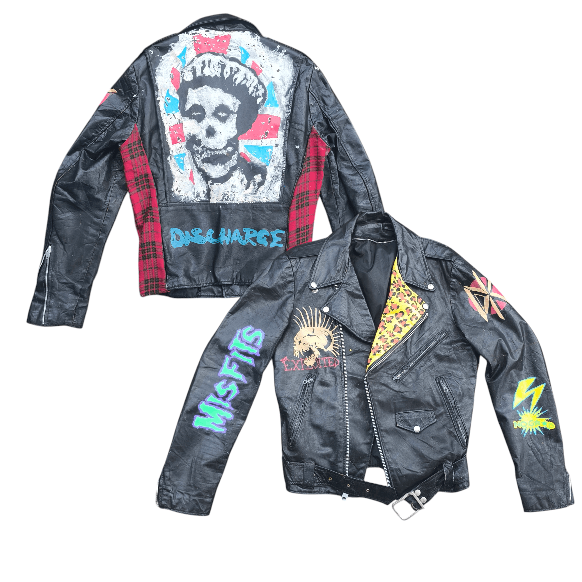 Band Tees DOUBLE COLLAR LEATHER JACKET PUNK MISFITS THE EXPLOITED Size US M / EU 48-50 / 2 - 1 Thumbnail