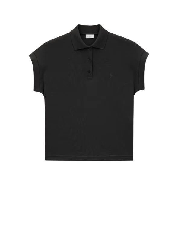 SAINT LAURENT Cassandre Black Piqué Polo Shirt New