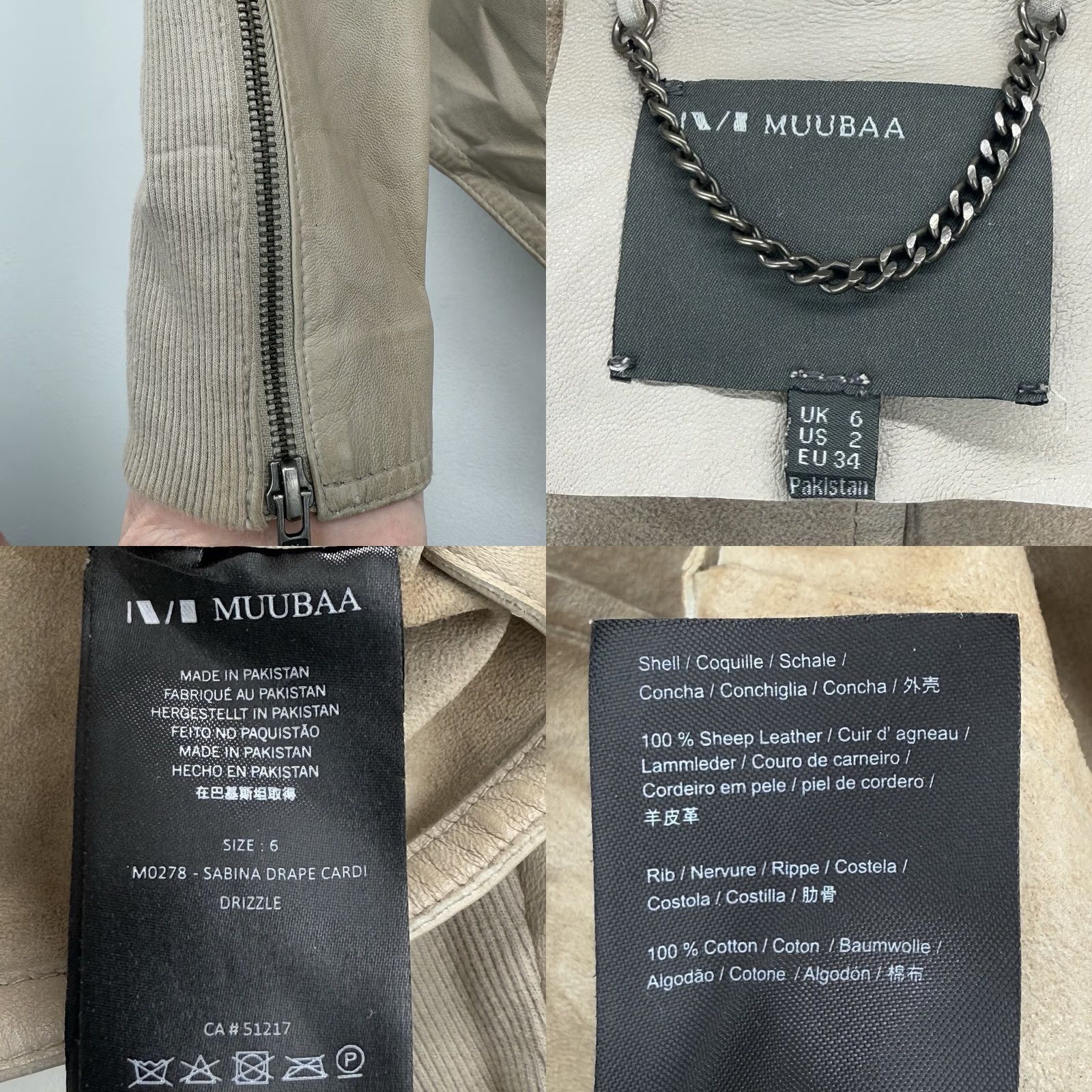 Muubaa Muubaa Jacket Women’s Size 2 Beige Leather Moto Biker Sabina Drizzle Drape Cardi Motorcycle Classic Size XS / US 0-2 / IT 36-38 - 8 Thumbnail