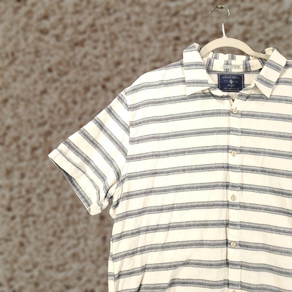 Scotch & Soda VINTAGE Scotch & Soda Linen Shirt Mens 2XL White Navy Striped Button Up Short Sleeve Collared 2XL Men's Shirt Size US XXL / EU 58 / 5 - 1 Thumbnail