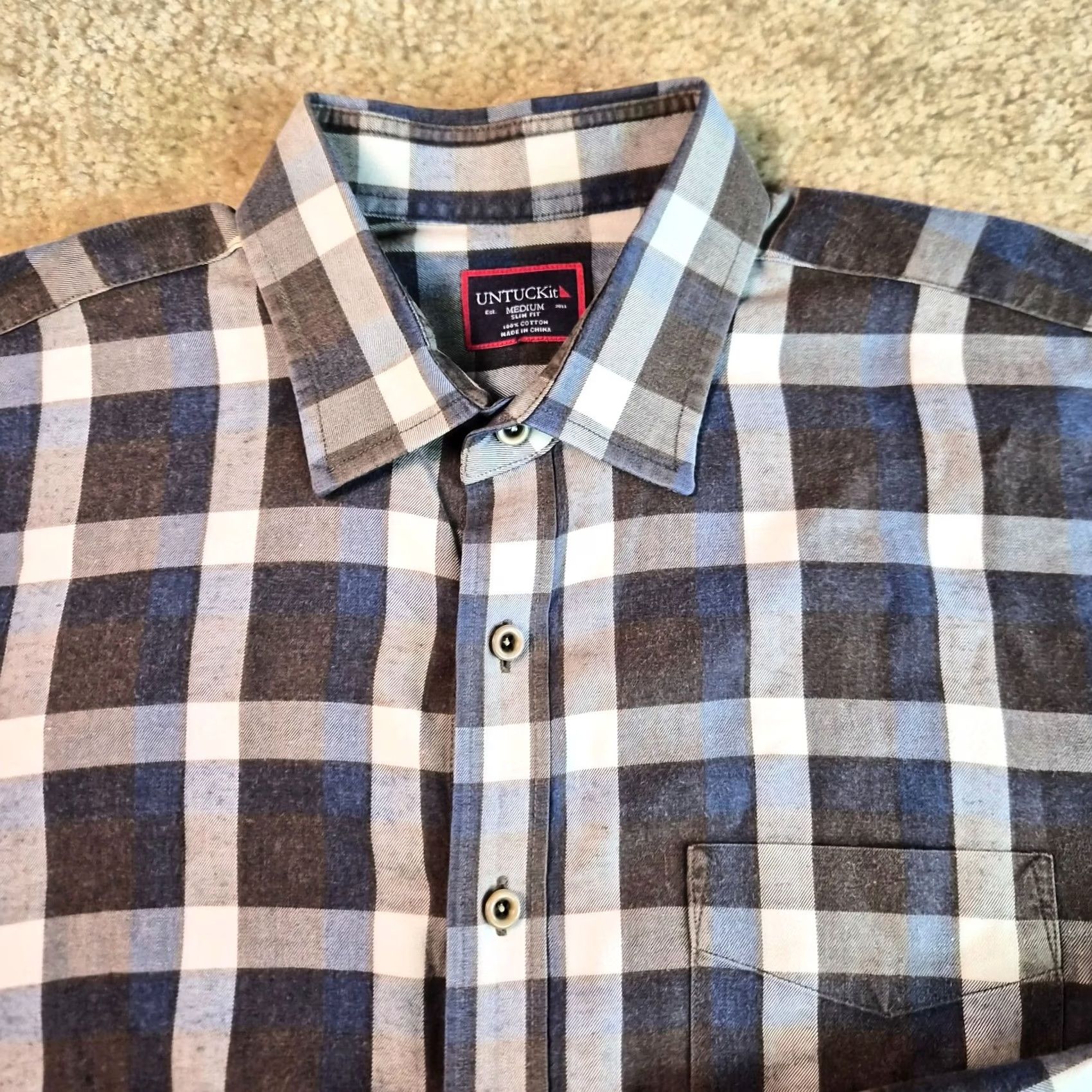 UNTUCKit UNTUCKit Long Sleeve Button Flannel Shirt Mens Medium Slim Fit Gray Plaid G004 Size US M / EU 48-50 / 2 - 3 Thumbnail