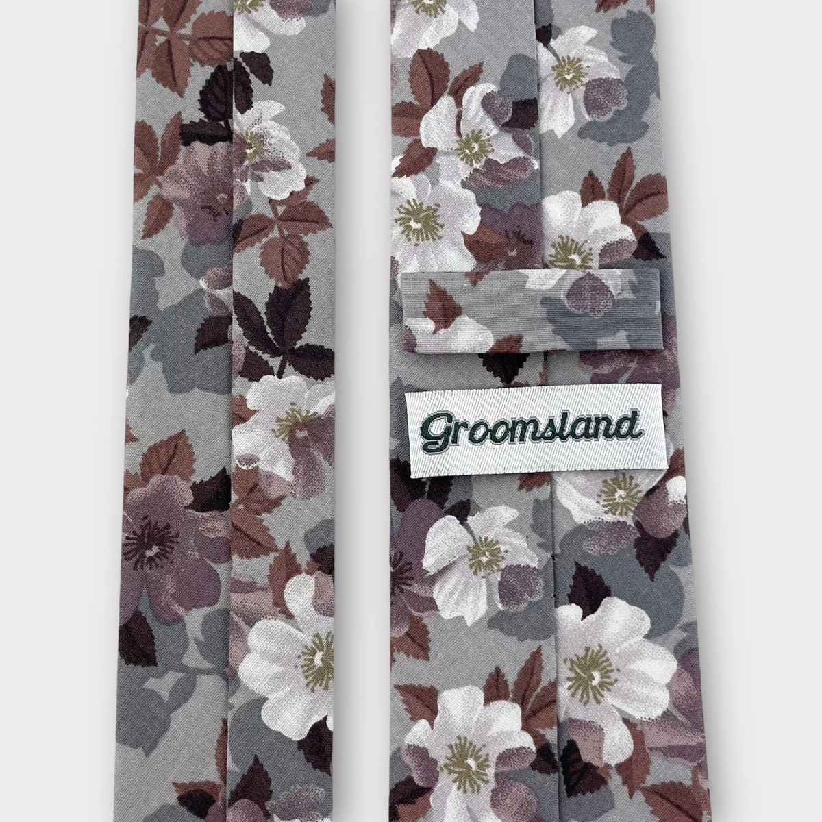 Other Men's Grey & Mauve Floral Print Necktie, Slim 2.5” Width Size ONE SIZE - 4 Thumbnail