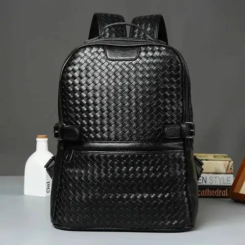 Handmade Bag Black retro faux leather weave backpack bag Size ONE SIZE - 2 Thumbnail