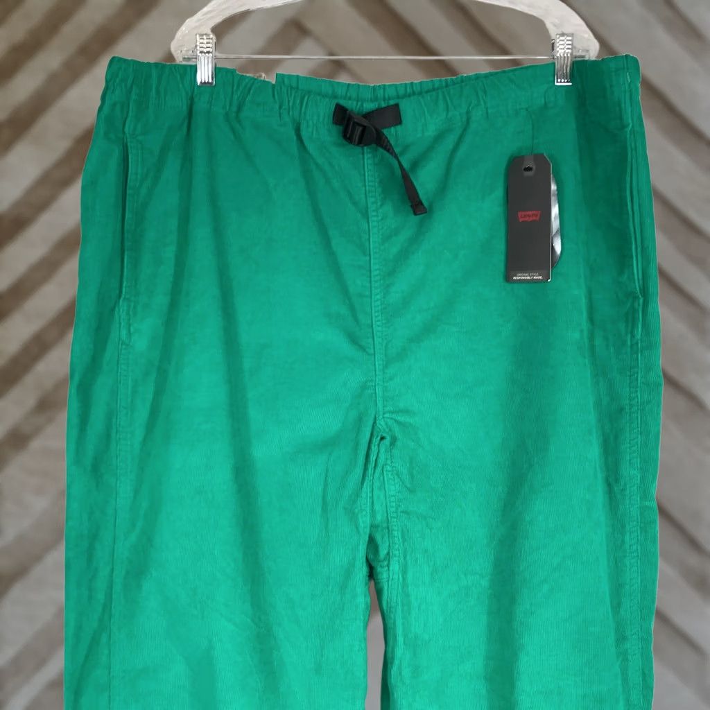 Levi's Levi's Mens Green Corduroy Jogger Pants XXL Loose Drawstring Waist High Rise Front Flat Front Pocket Logo Size US 39 - 1 Thumbnail