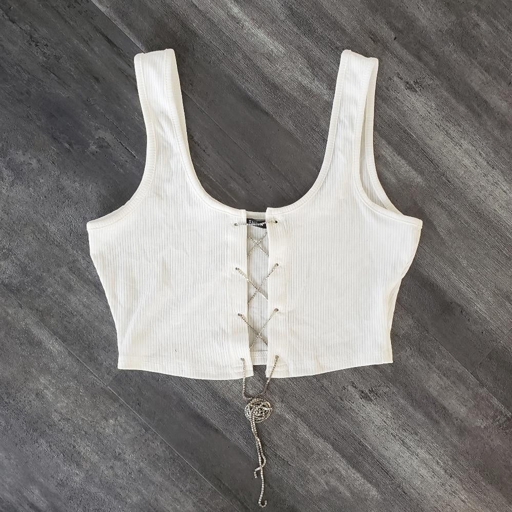Shein White Diamond Detailed SHEIN Cropped Tank Size S / US 4 / IT 40 - 1 Thumbnail